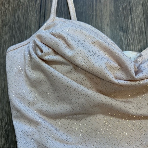 Studio 1011 Women’s Low Cut Cowl Neck Sleeveless Cream Glitter Padded Bodysuit M - Picture 8 of 11